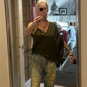Haute Hippie Olive Green Asymmetrical Blouse